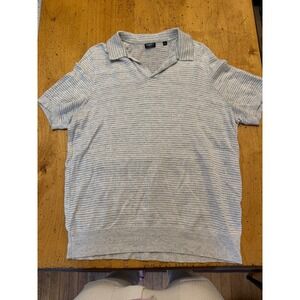 Faherty Reserve Linen Polo XXL Ivory Steel‎ Feeder Stripe Short Sleeve Sweater
